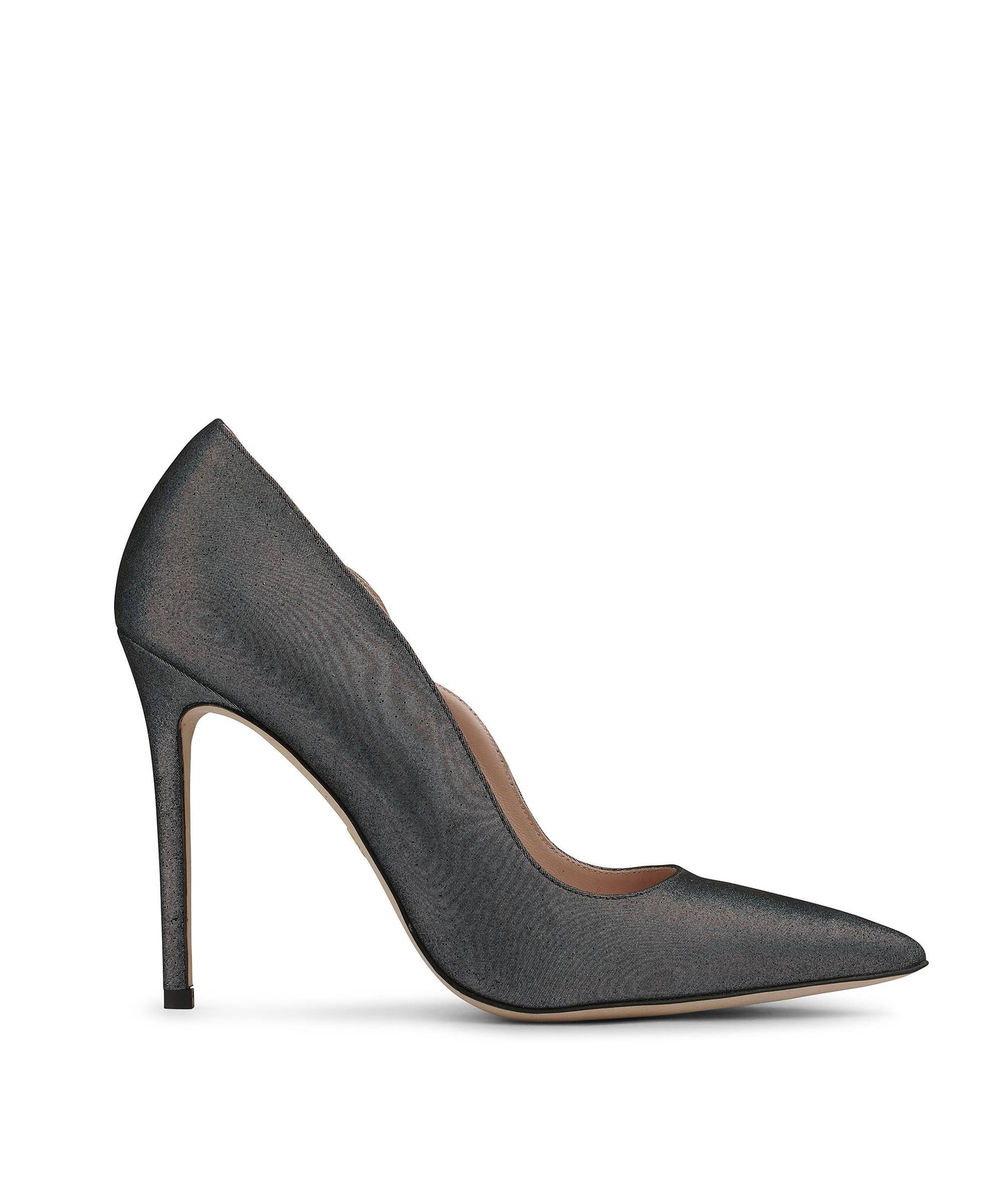 ICONIC TIMELESS PUMPS IN BLACK GREY METALLIC UNICORN LEATHER. 4.1 INCHES STILETTO HEEL, POINTED-TOE
