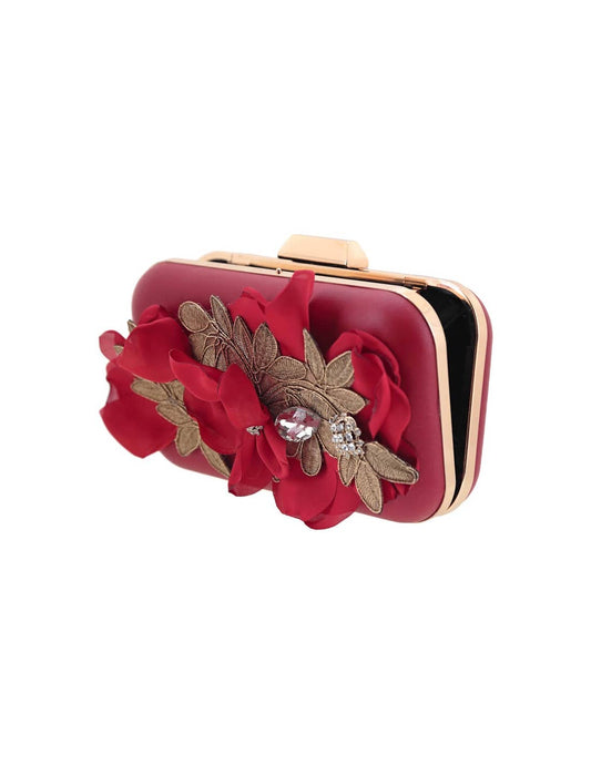 Flormoda - Red Floral Embellished Clutch