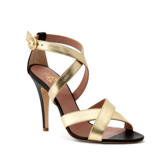 ARNIA - Michelle Platinum Laminated Black Nappa Sandals