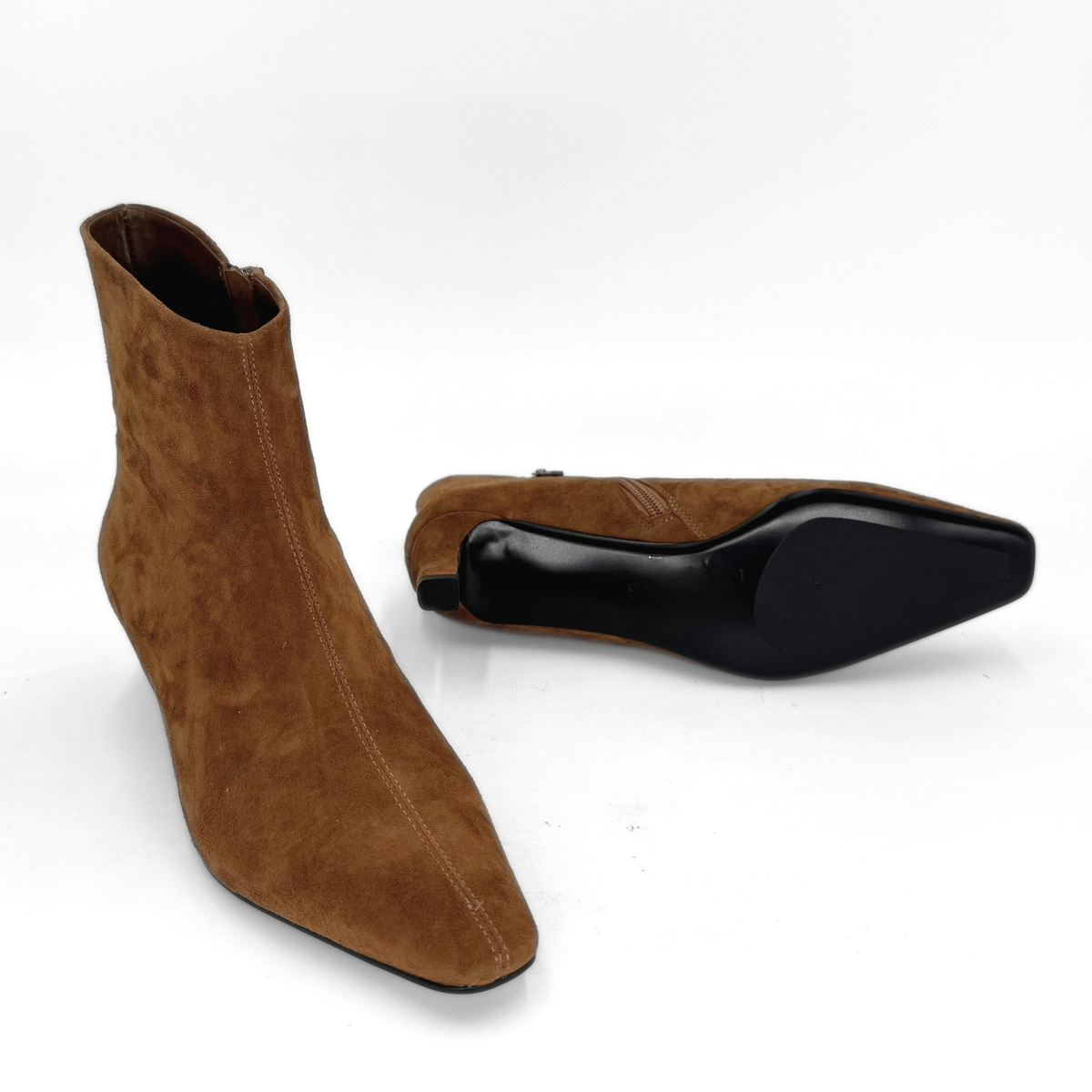 Tess Kitten Heel Booties - Cognac Suede