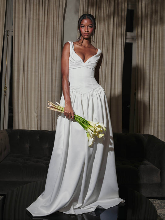Siena White Satin Sweetheart Wedding Gown