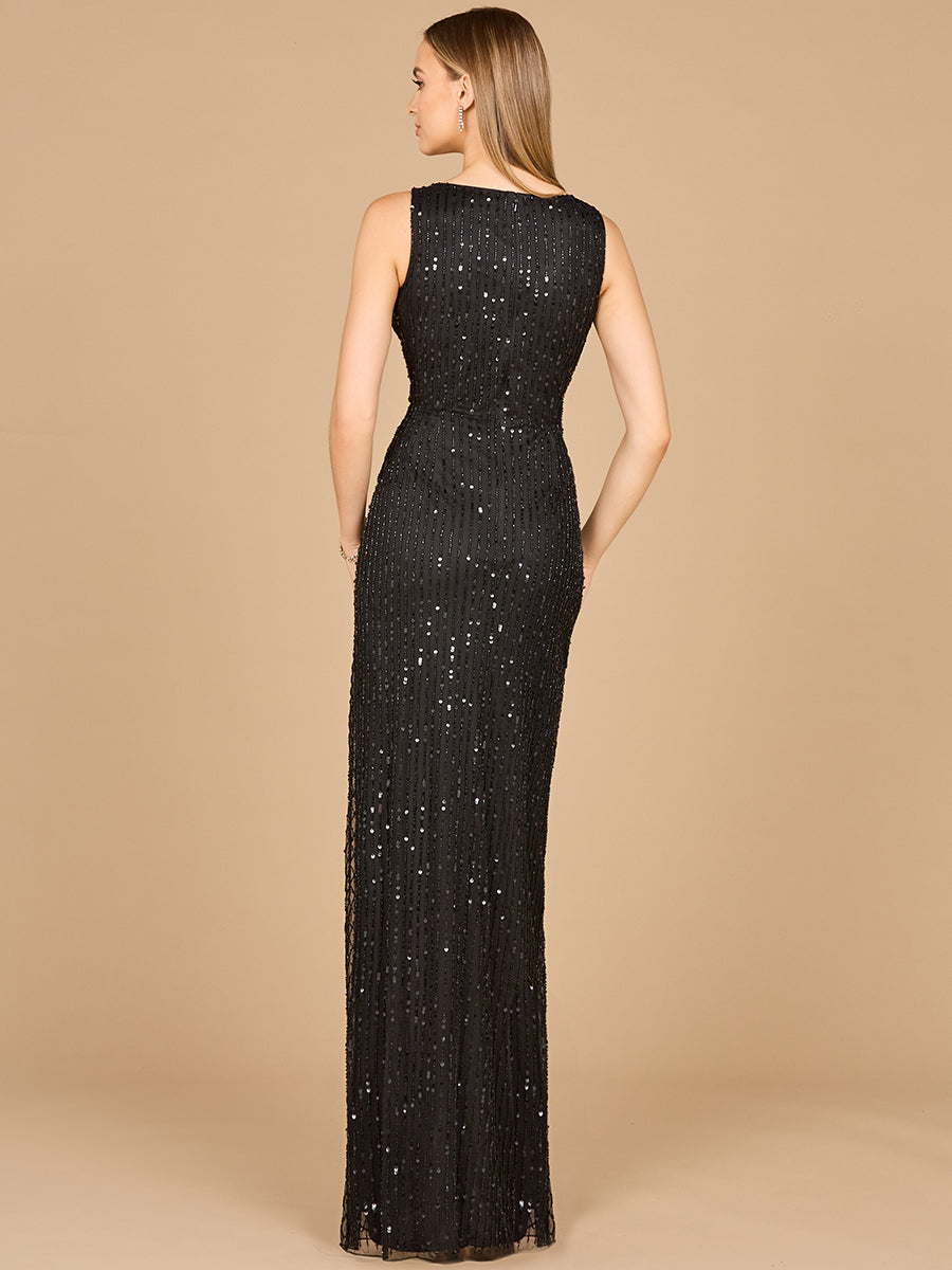 Beaded Black Gown with Slit