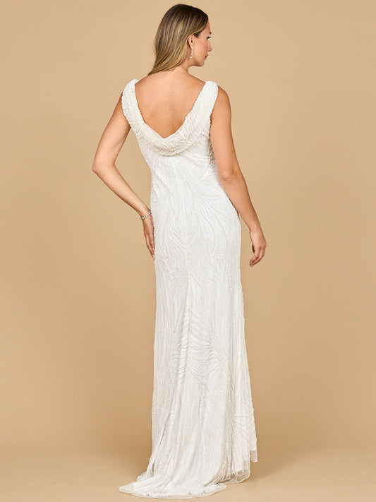 Beaded Draped Cowl Back Wedding Gown