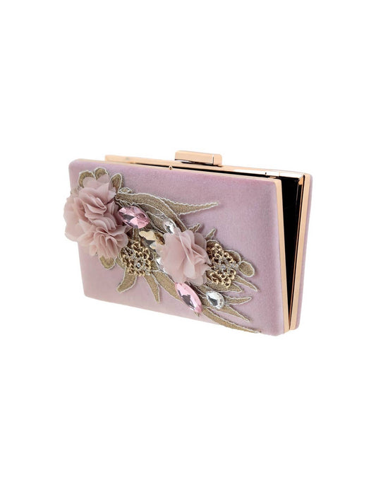 Flormoda - Blush Velvet Floral Embellished Clutch