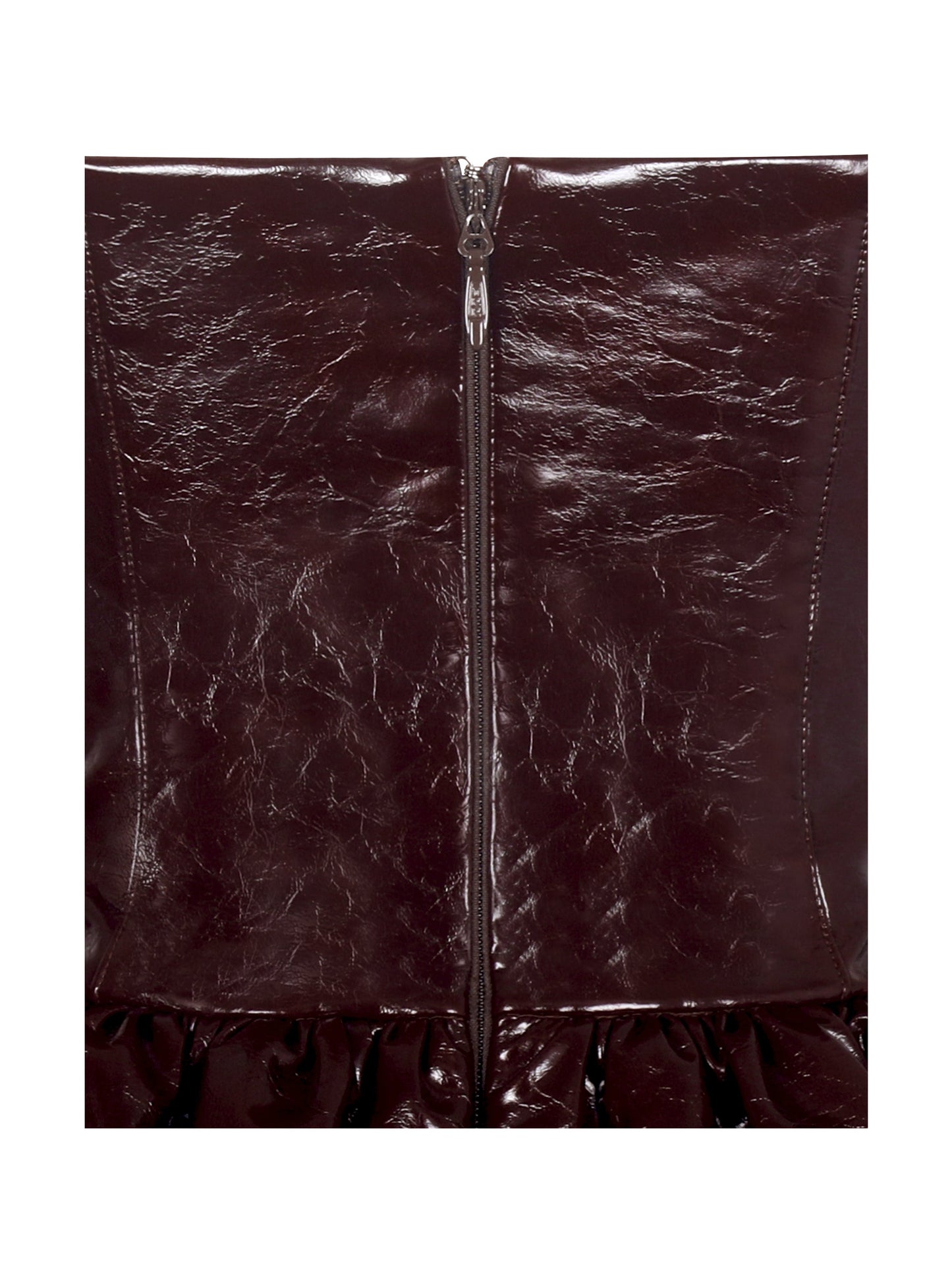 Jaslene Mahogany Ruched Peplum Plunge Halter Midi Dress