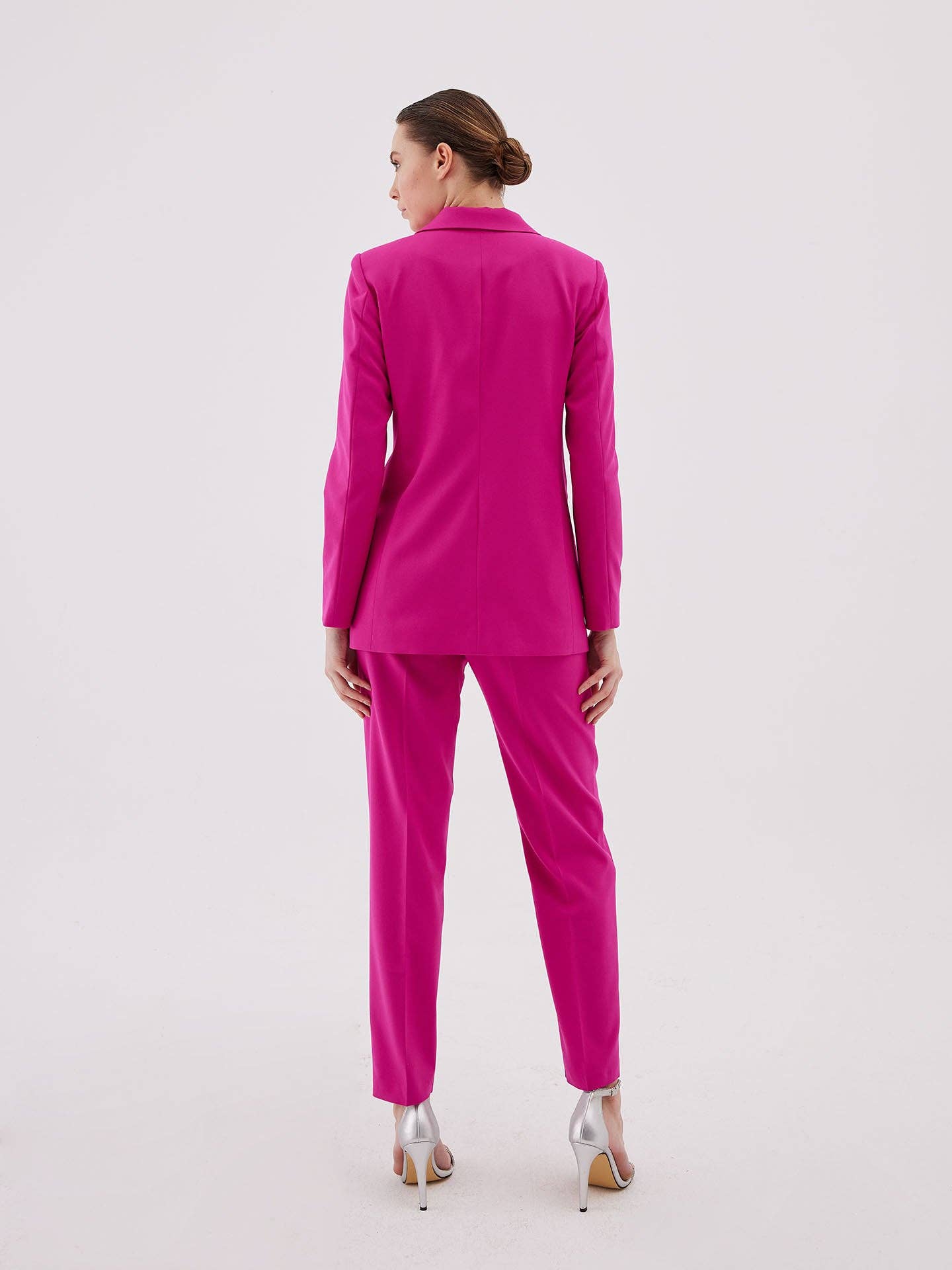 Juste - Bead Detail Fuchsia Blazer and Pants Set