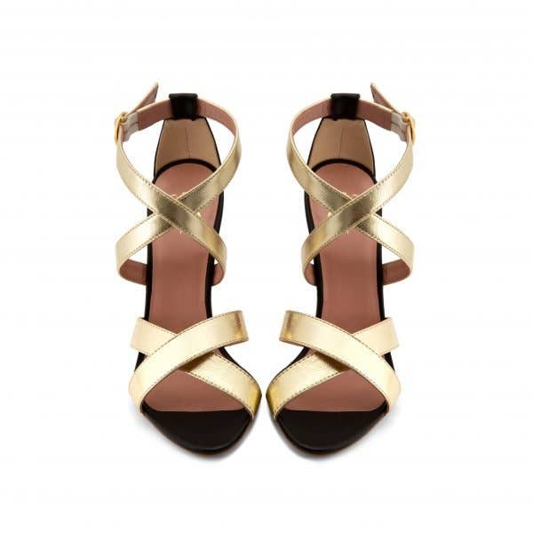ARNIA - Michelle Platinum Laminated Black Nappa Sandals