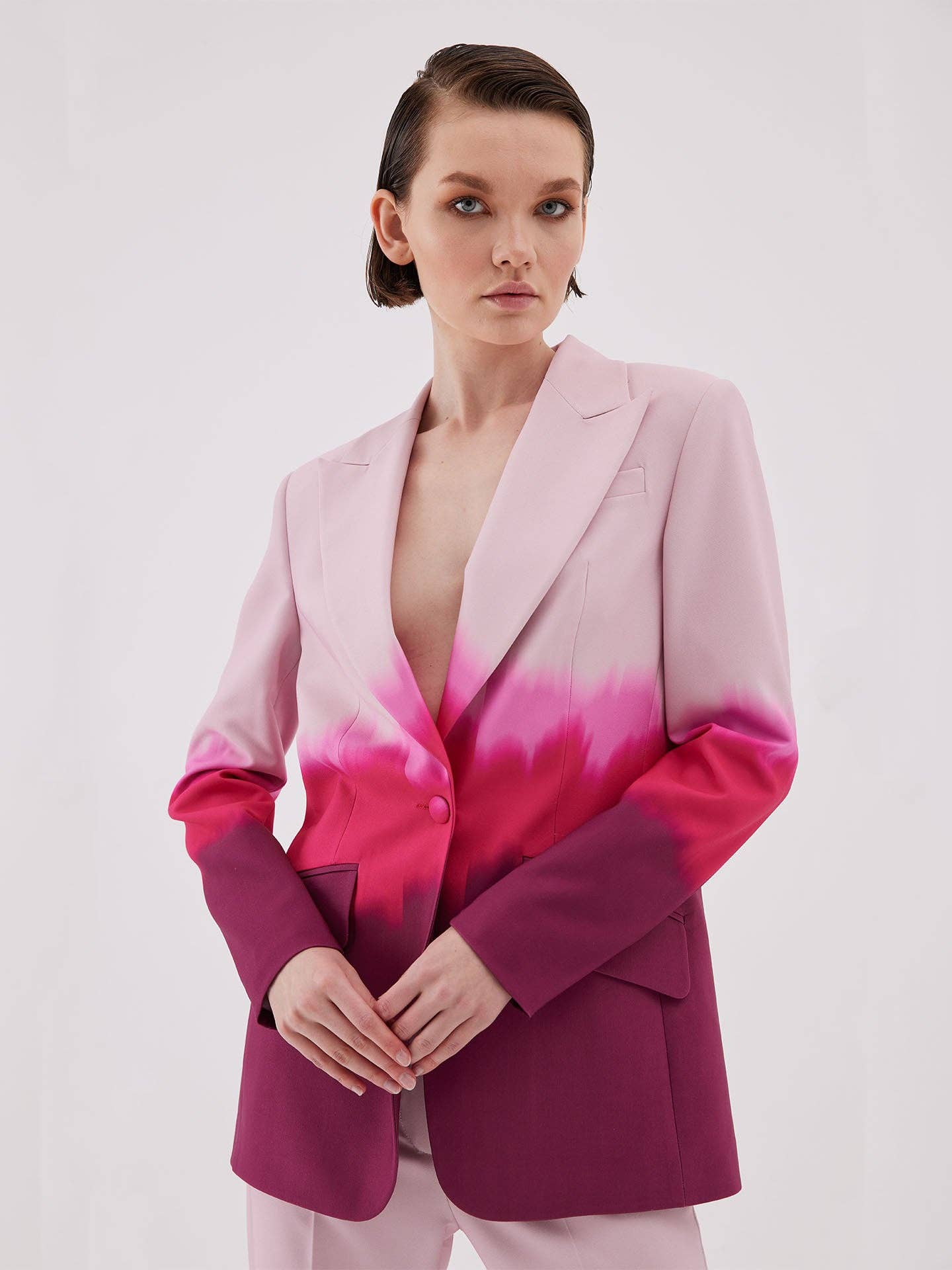 Juste - Ombre Detail Fuchsia Blazer-Pants Set