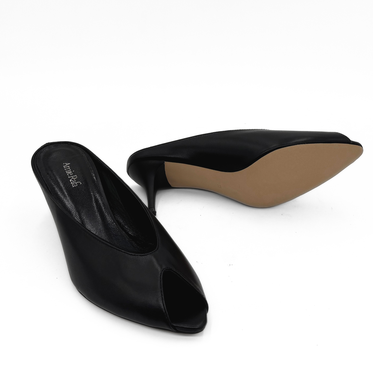 Audrey II Peeptoe Leather Mule - Black