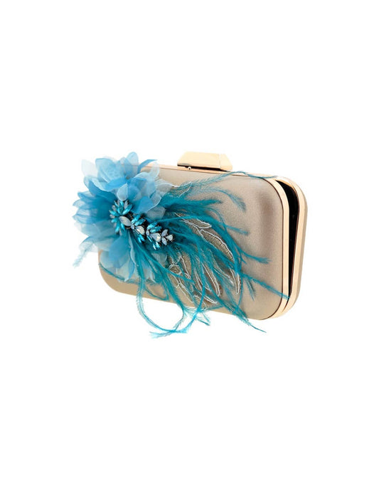 Flormoda - Aquamarine Marabou Feather Jewel Clutch