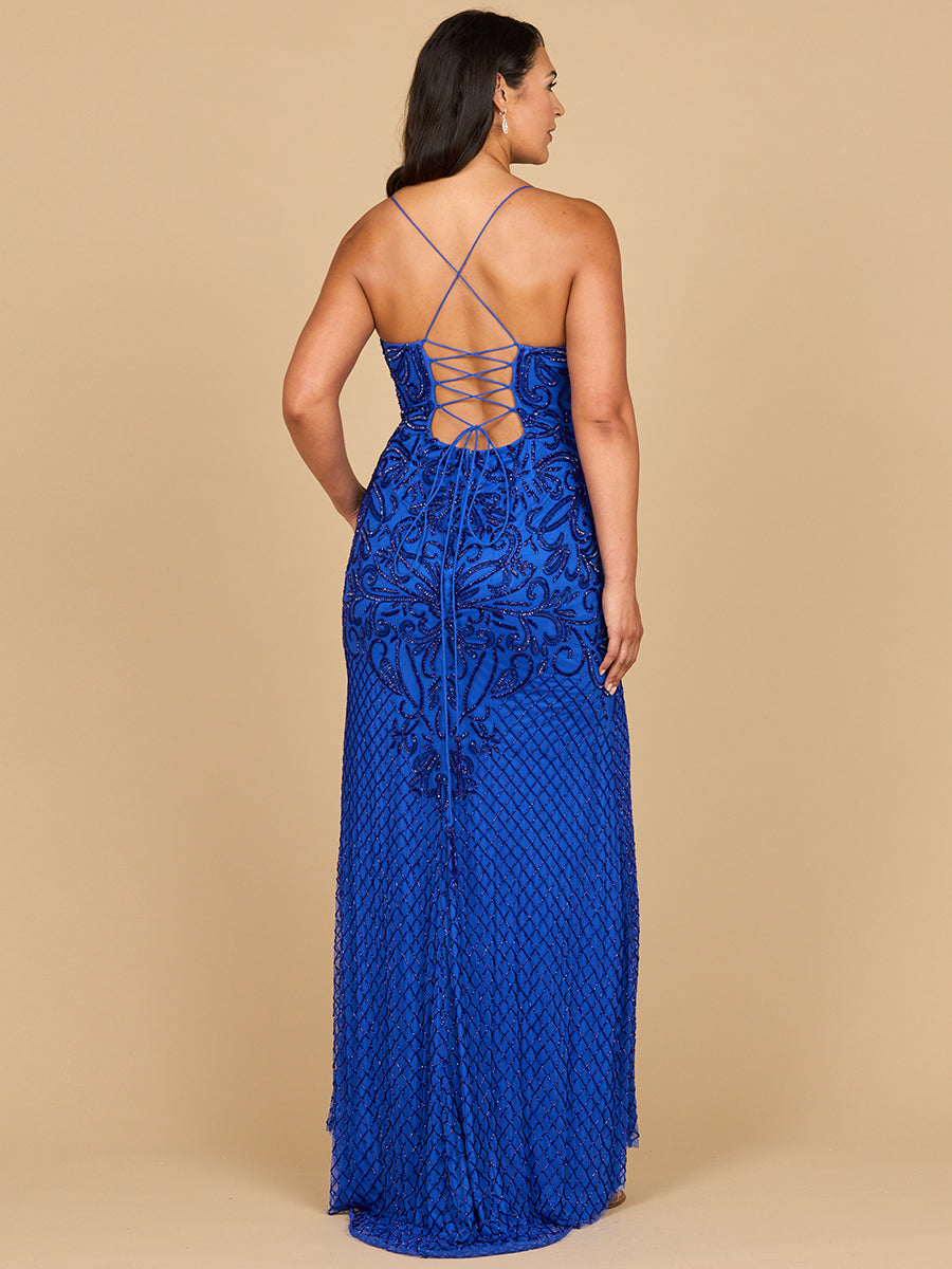 Lace Up Open Back Beaded Dress