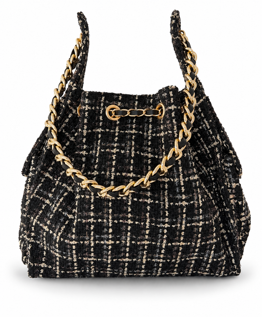 Bayshore Bucket Bag Medium - Black Tweed