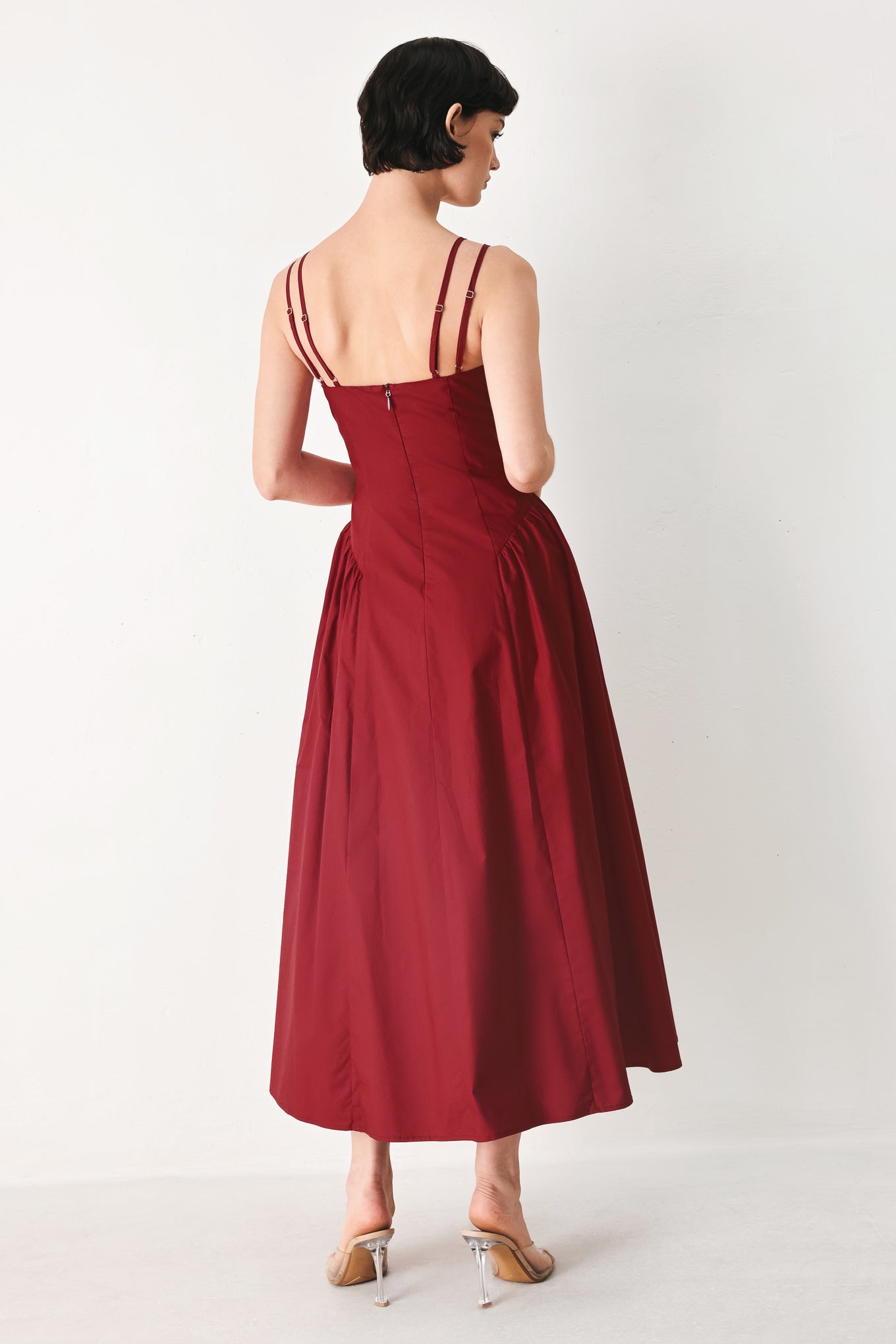 MIDNIGHT MERLOT WOVEN MIDI DRESS