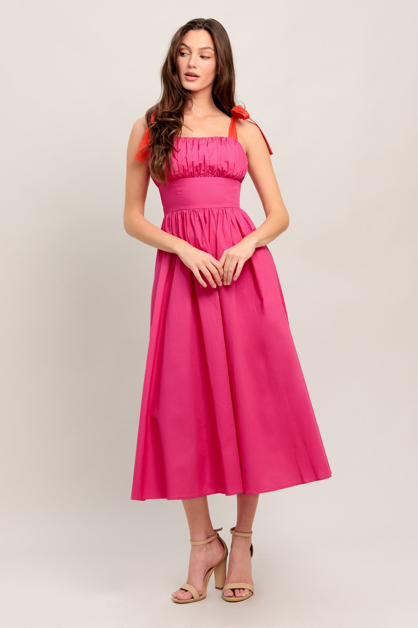 EVENING DELIGHTS FUCHSIA WOVEN MIDI DRESS  Maison De Made