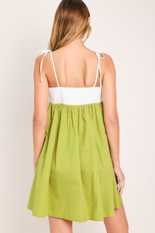 PLAYFUL LIME WOVEN MINI DRESS