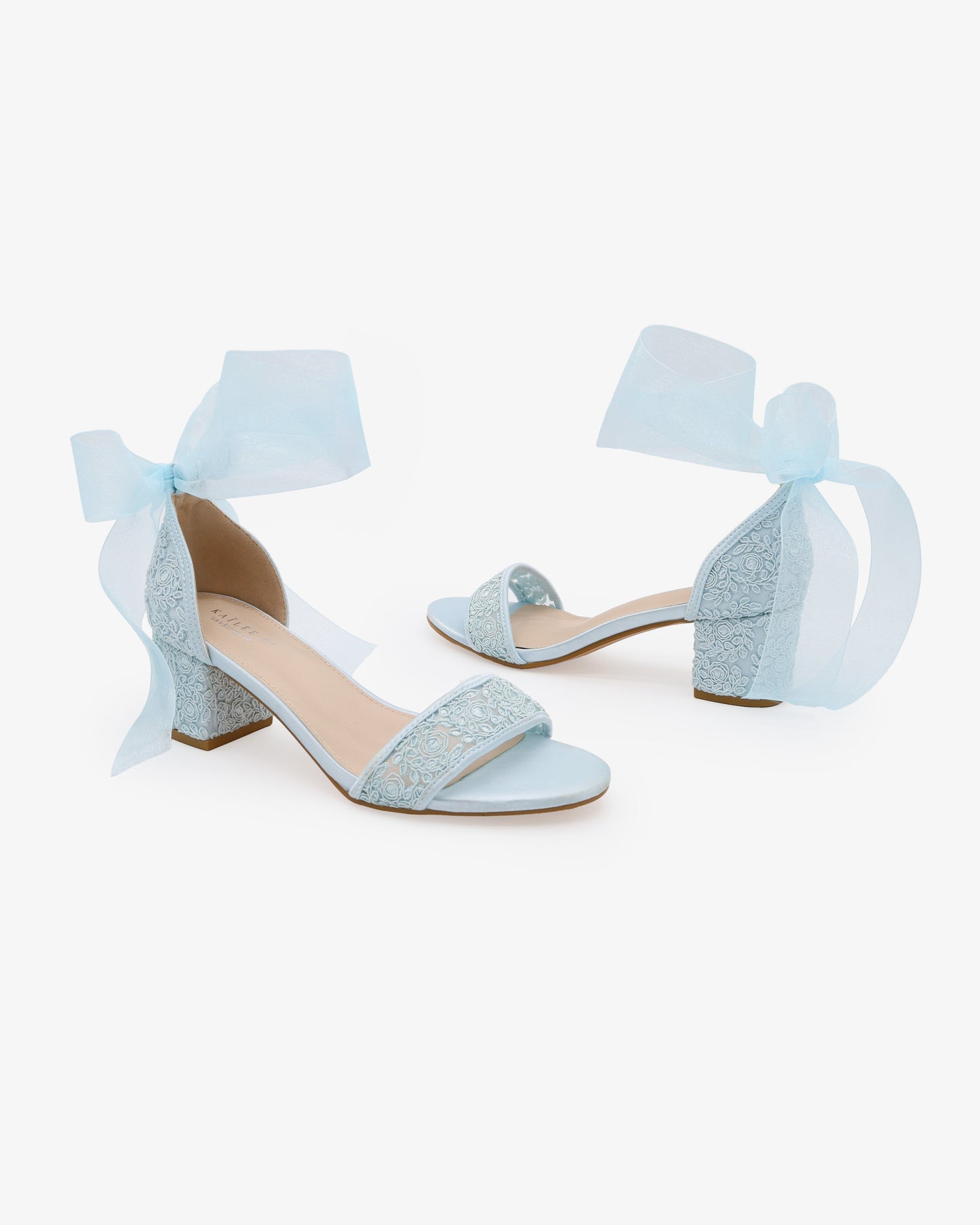 Crochet Lace Block Heel Wedding Sandals with Wrapped Ankle Tie