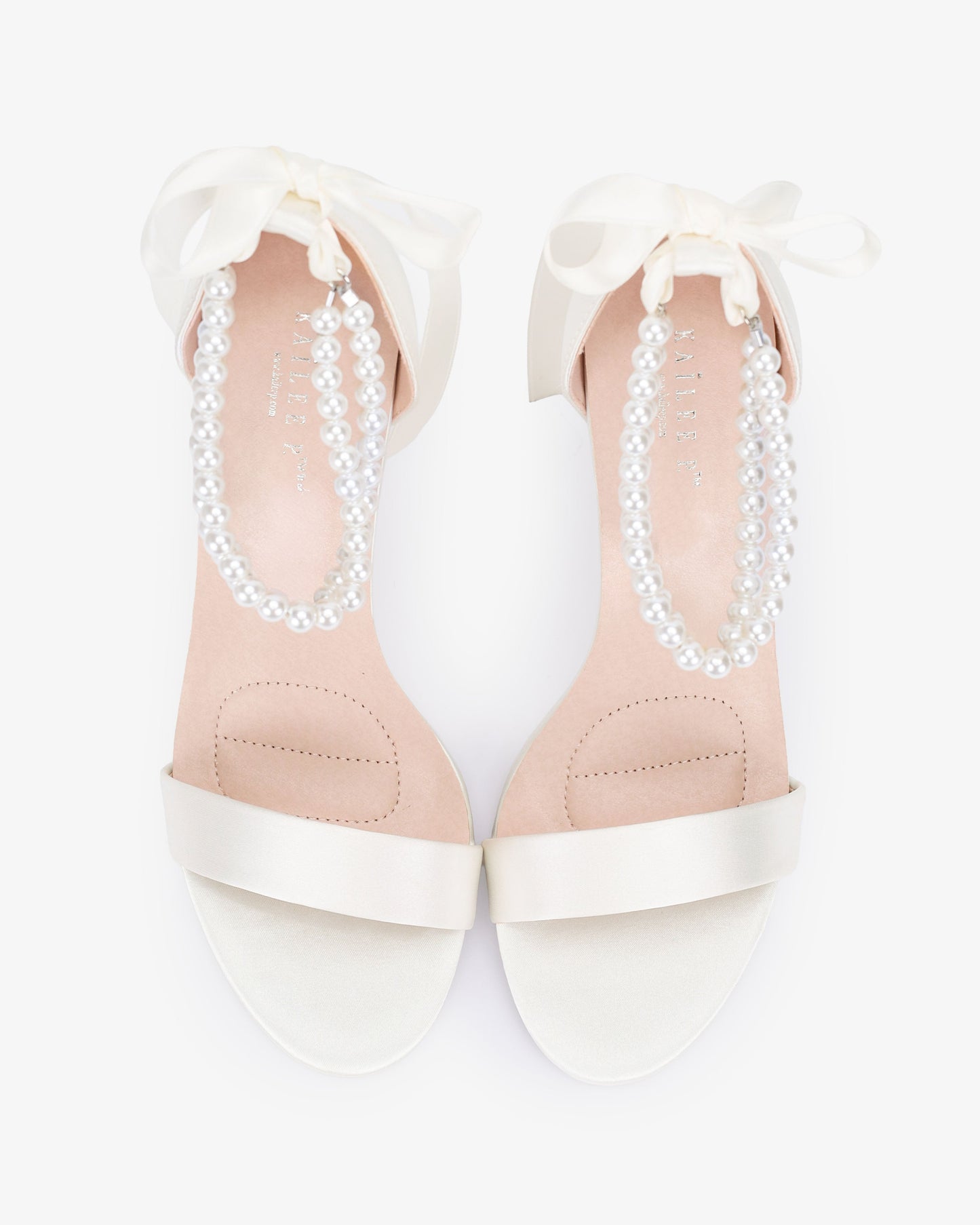 Satin High Heel Wedding Sandals with Double Pearls Ankle Strap