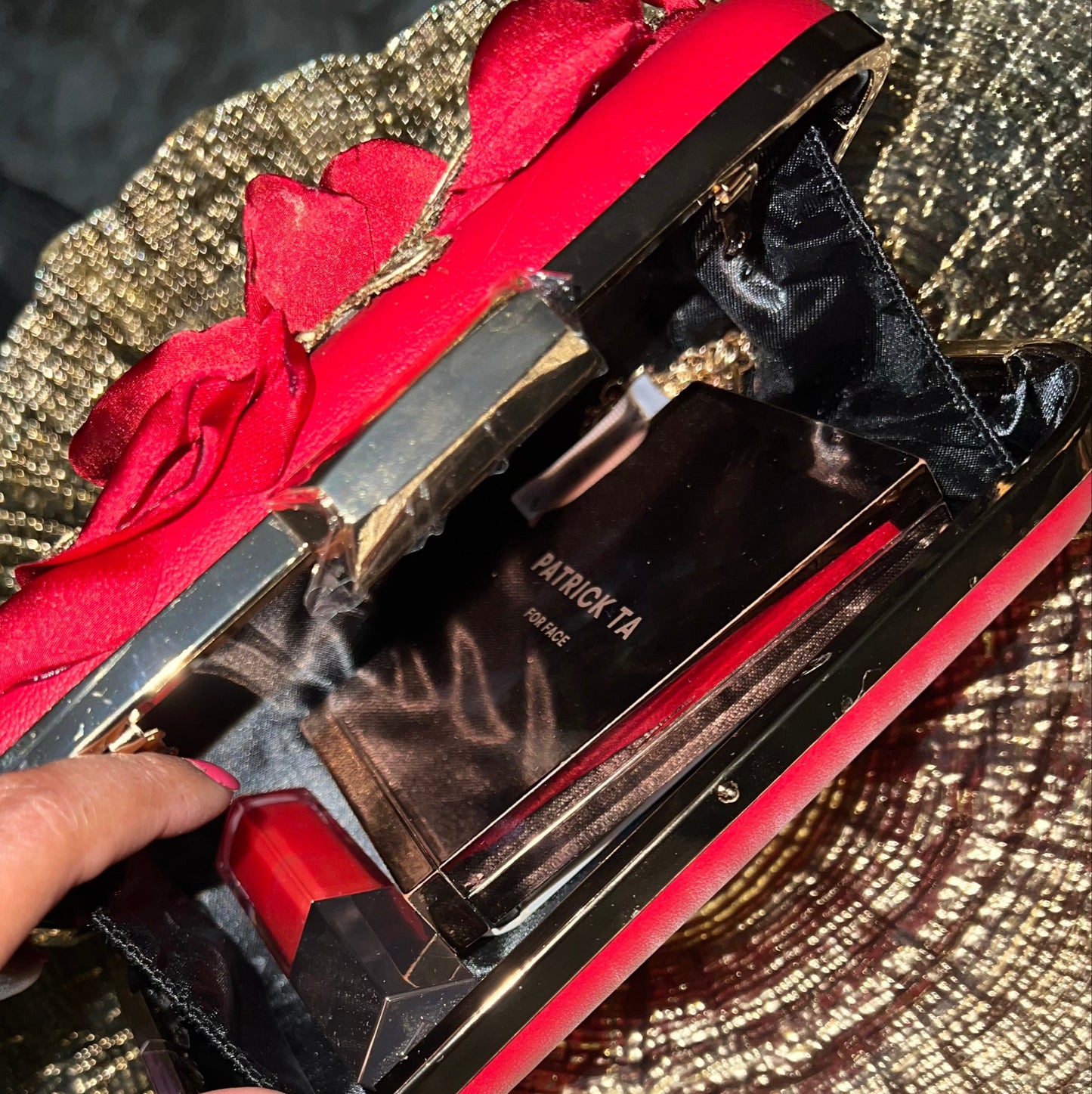 Red Floral Embellished Clutch
