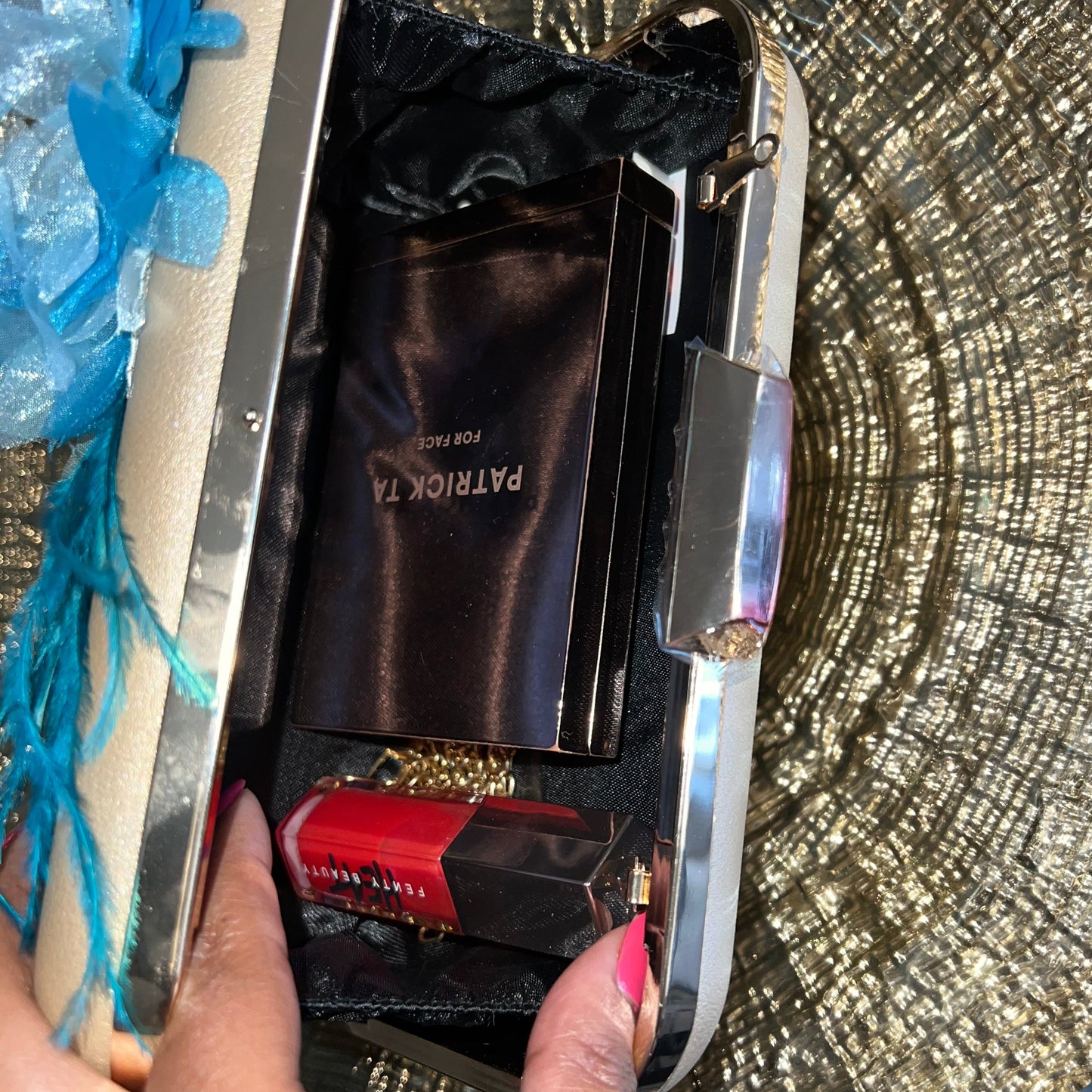 Flormoda - Aquamarine Marabou Feather Jewel Clutch