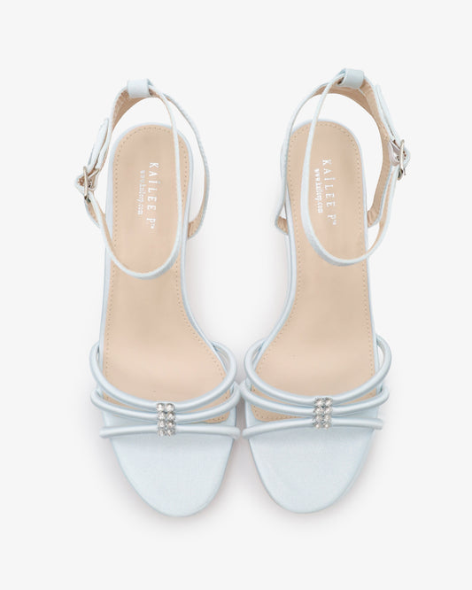 Satin Strappy Kitten Heel Wedding Sandals with Rhinestones