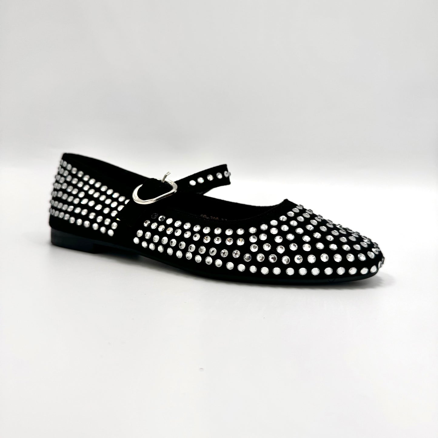 Stephan Paris - Black Mary Jane Flats Decorated with Sparkling Rhinestones
