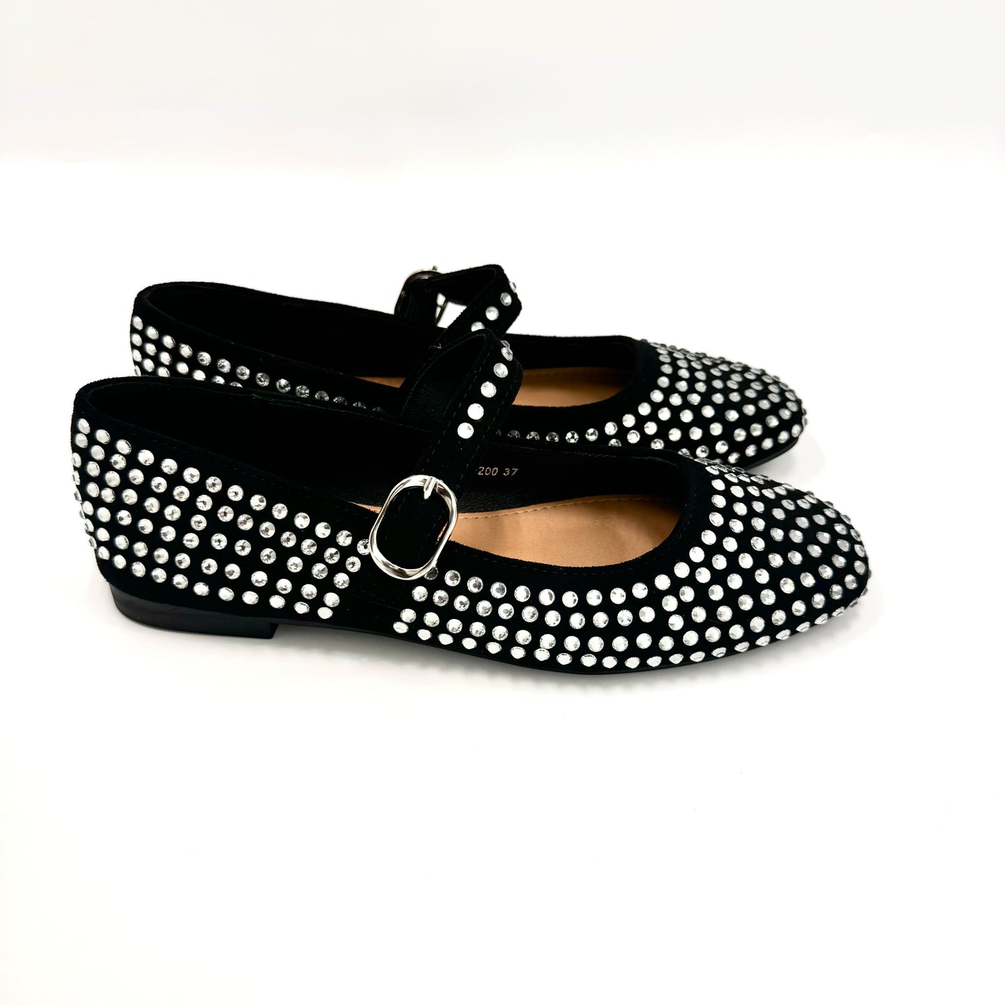 Stephan Paris - Black Mary Jane Flats Decorated with Sparkling Rhinestones