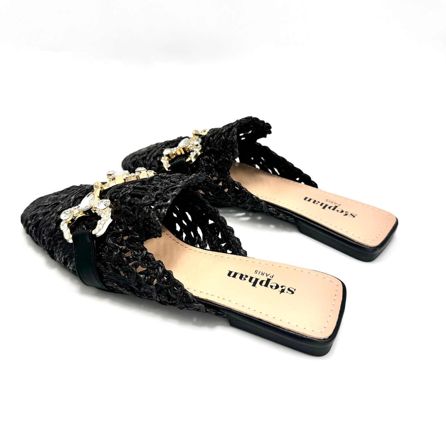 Stephan Paris - Woven and Embellished with Rhinestone flat mules