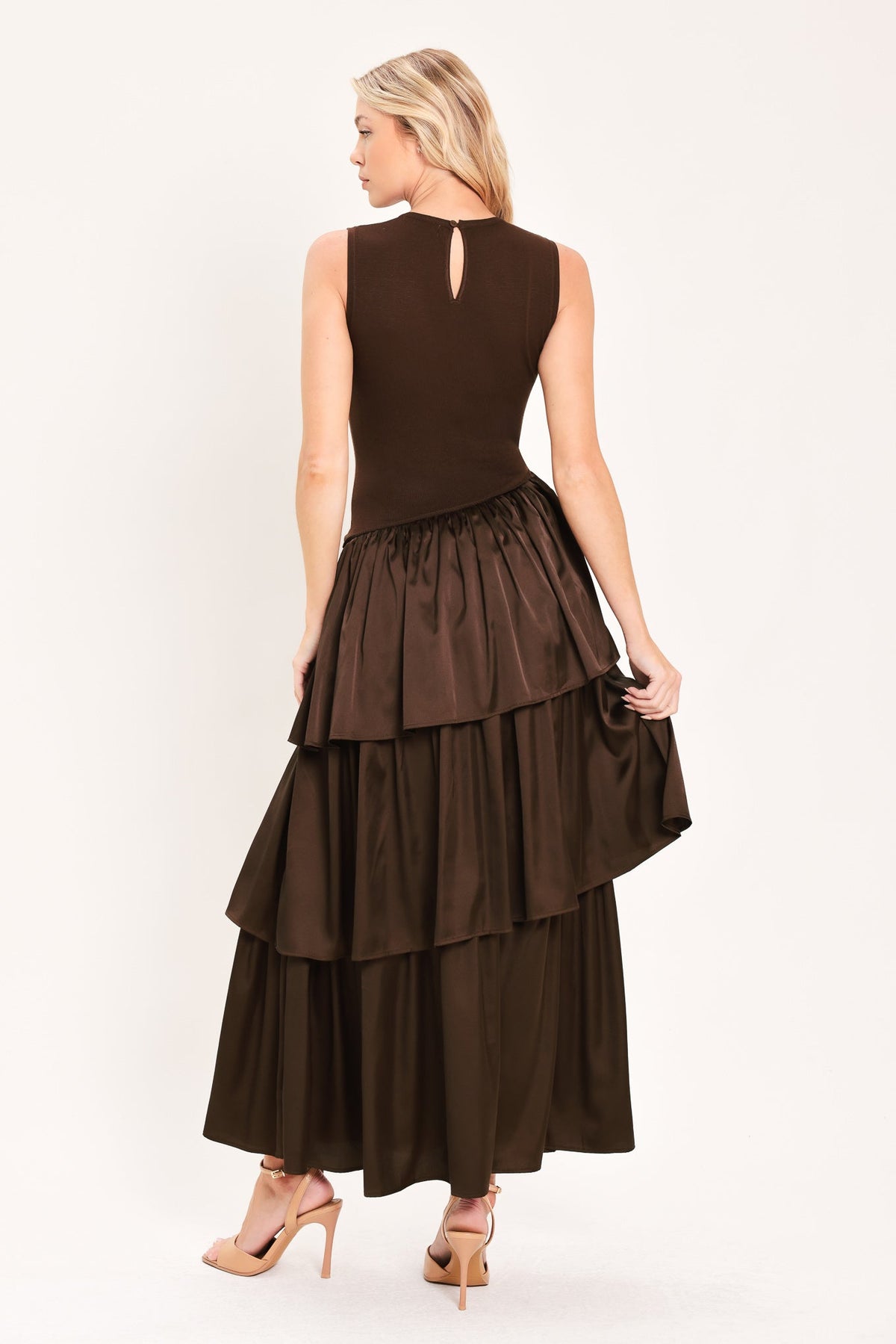 COFFEE LAYERED POISE SWEATER DRESS
