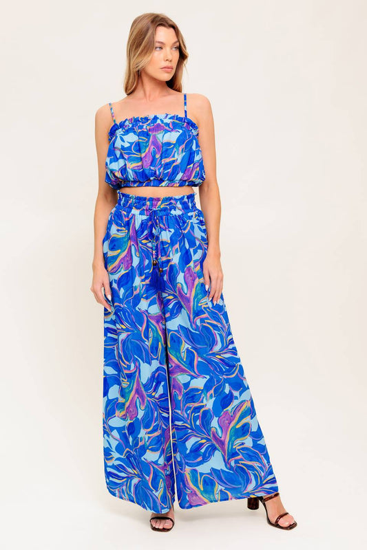 CHERISHED KISS BLUE WOVEN TOP AND PANTS SET