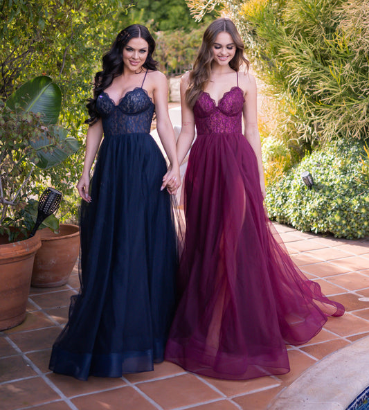 Dani Gown - Navy - Tulle A-Line Lace Dress