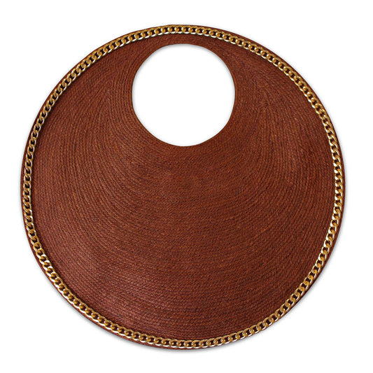 The Solo Espresso Jute Bag With Gold Chain