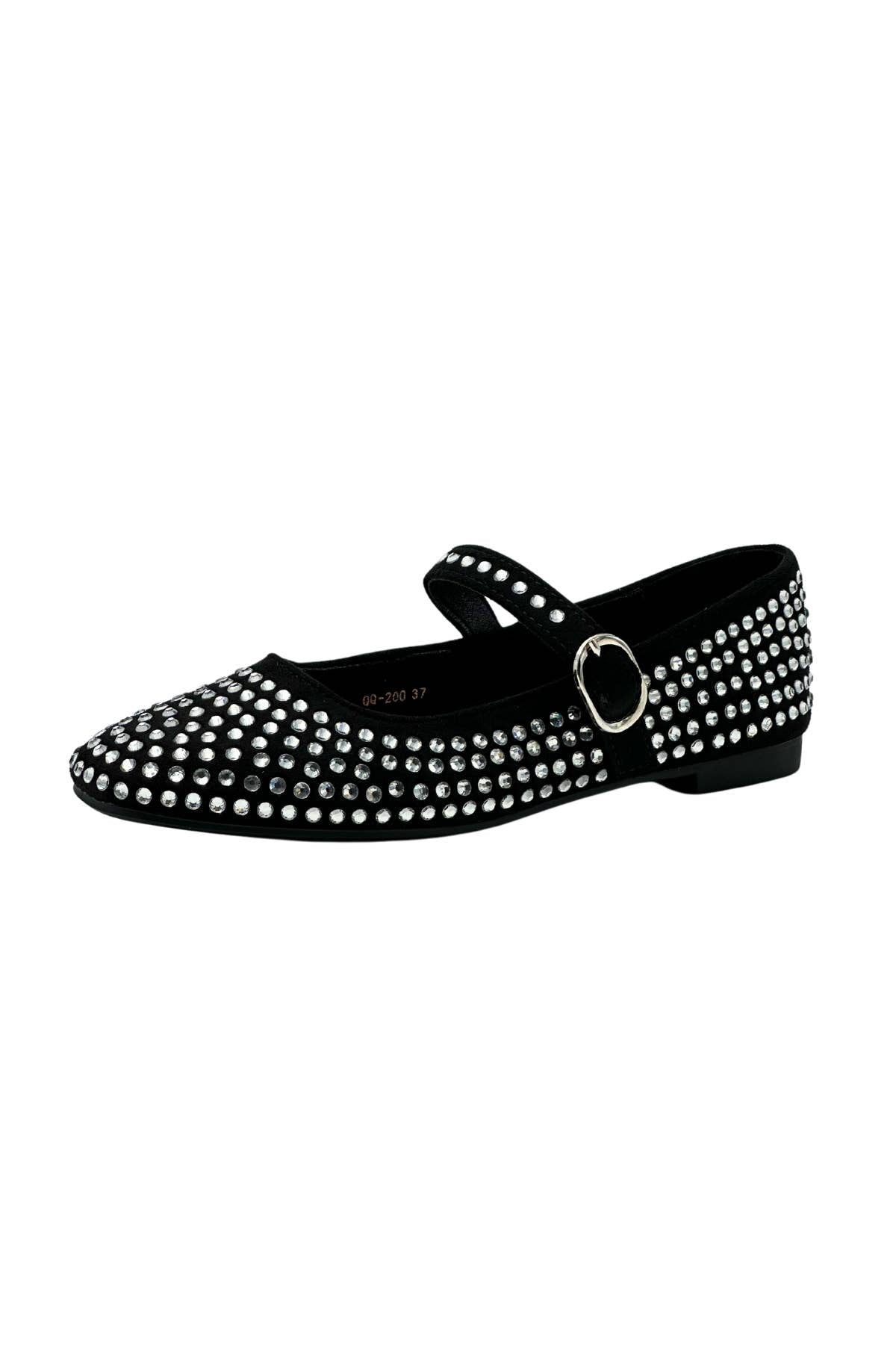 Stephan Paris - Black Mary Jane Flats Decorated with Sparkling Rhinestones