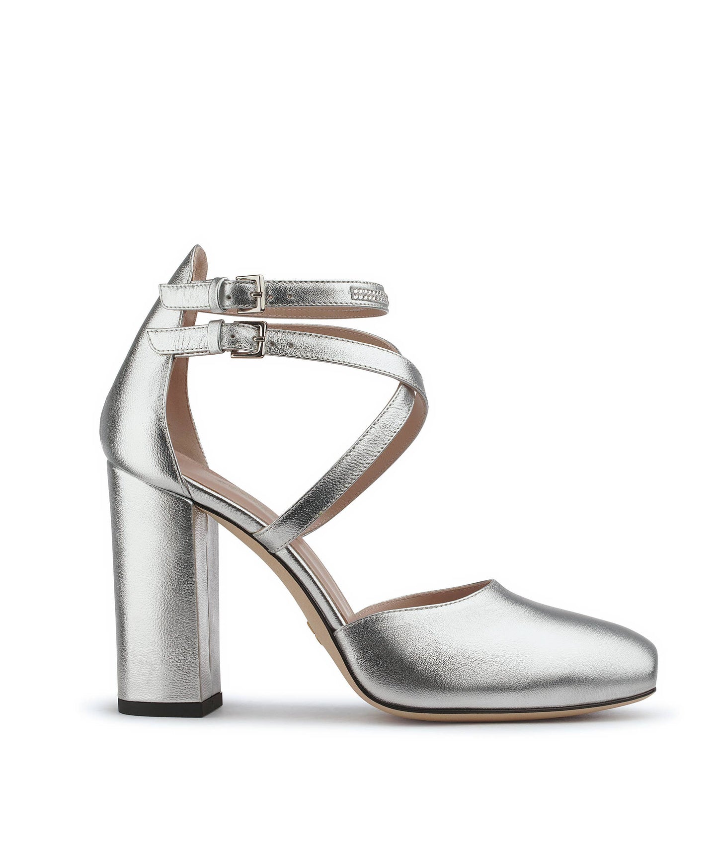 Mary Jane Silver square heel with Swarovski stripe