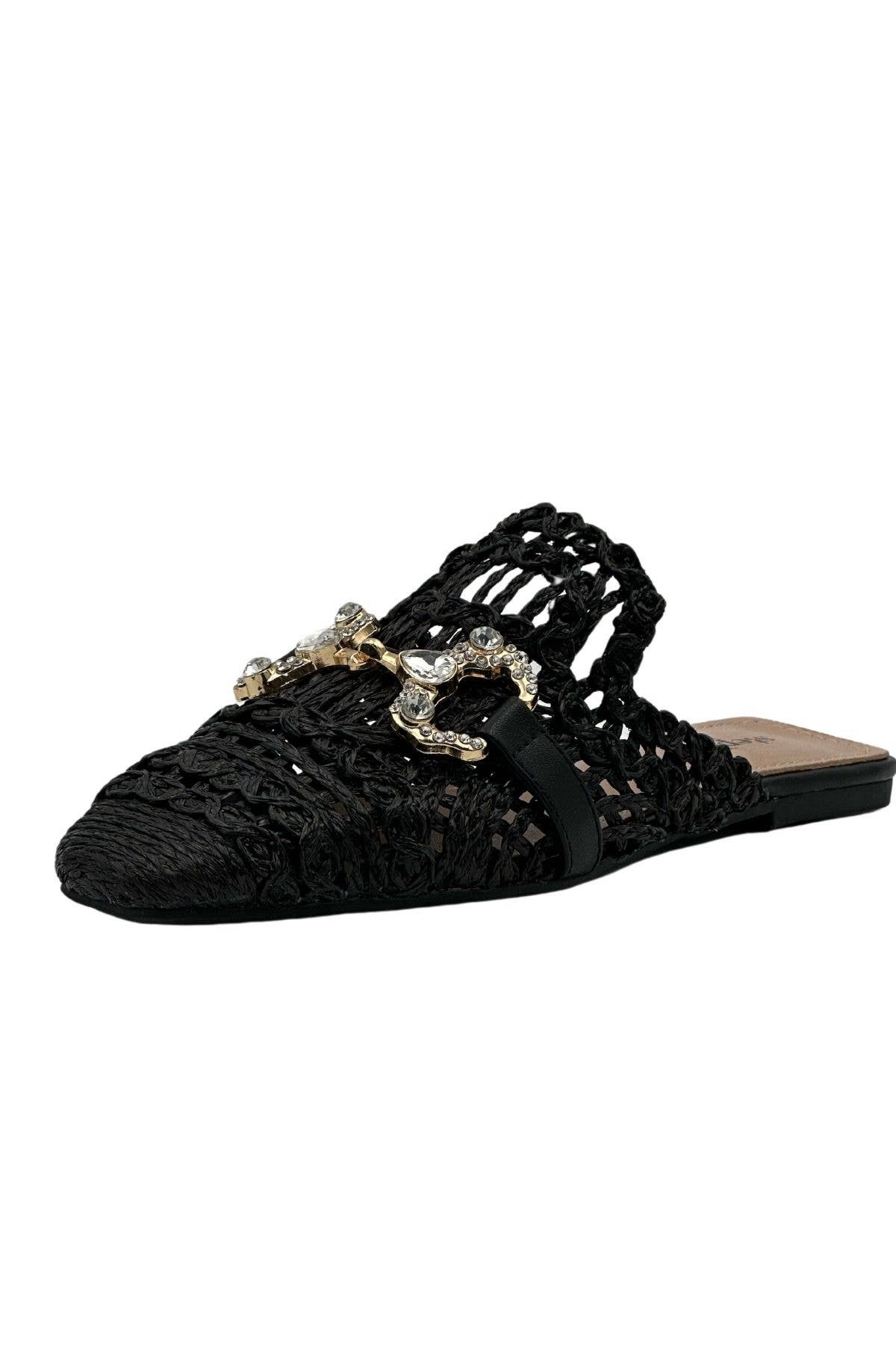 Stephan Paris - Woven and Embellished with Rhinestone flat mules