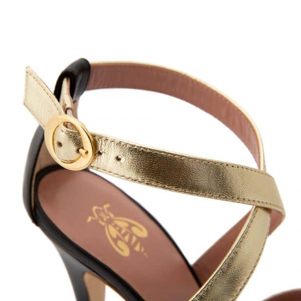 ARNIA - Michelle Platinum Laminated Black Nappa Sandals
