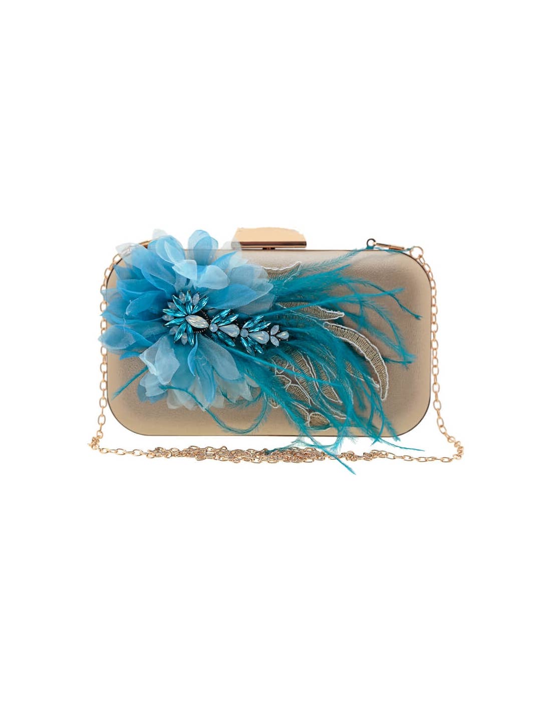Flormoda - Aquamarine Marabou Feather Jewel Clutch