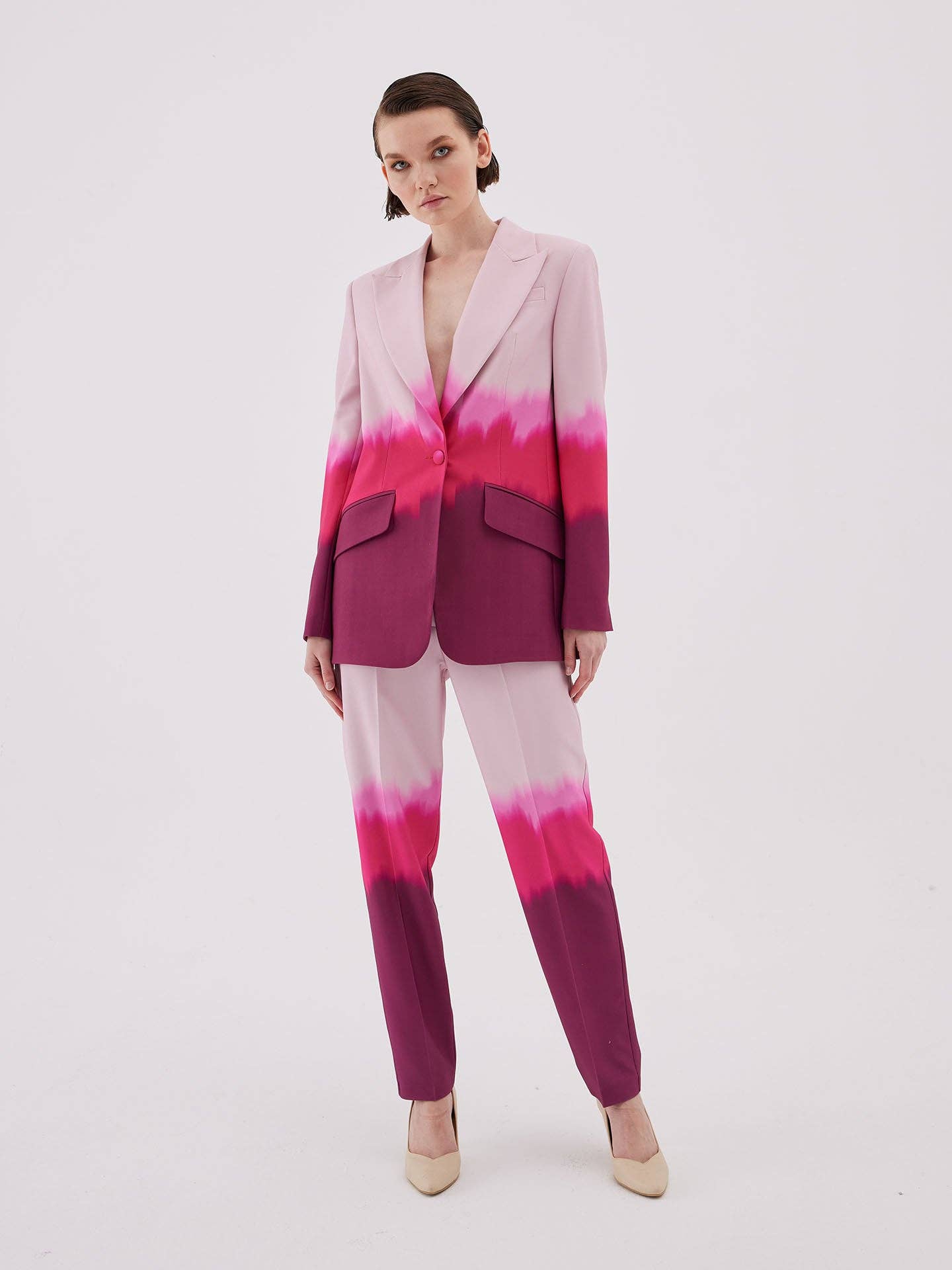 Juste - Ombre Detail Fuchsia Blazer-Pants Set