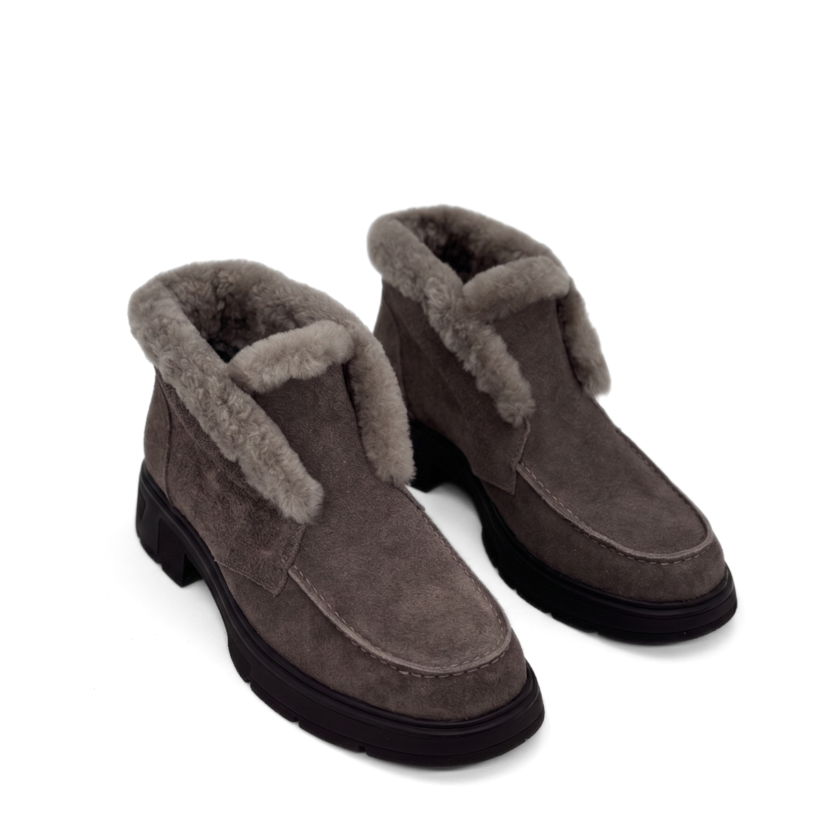 Meredith Suede Shearling Ankle Boot - Taupe