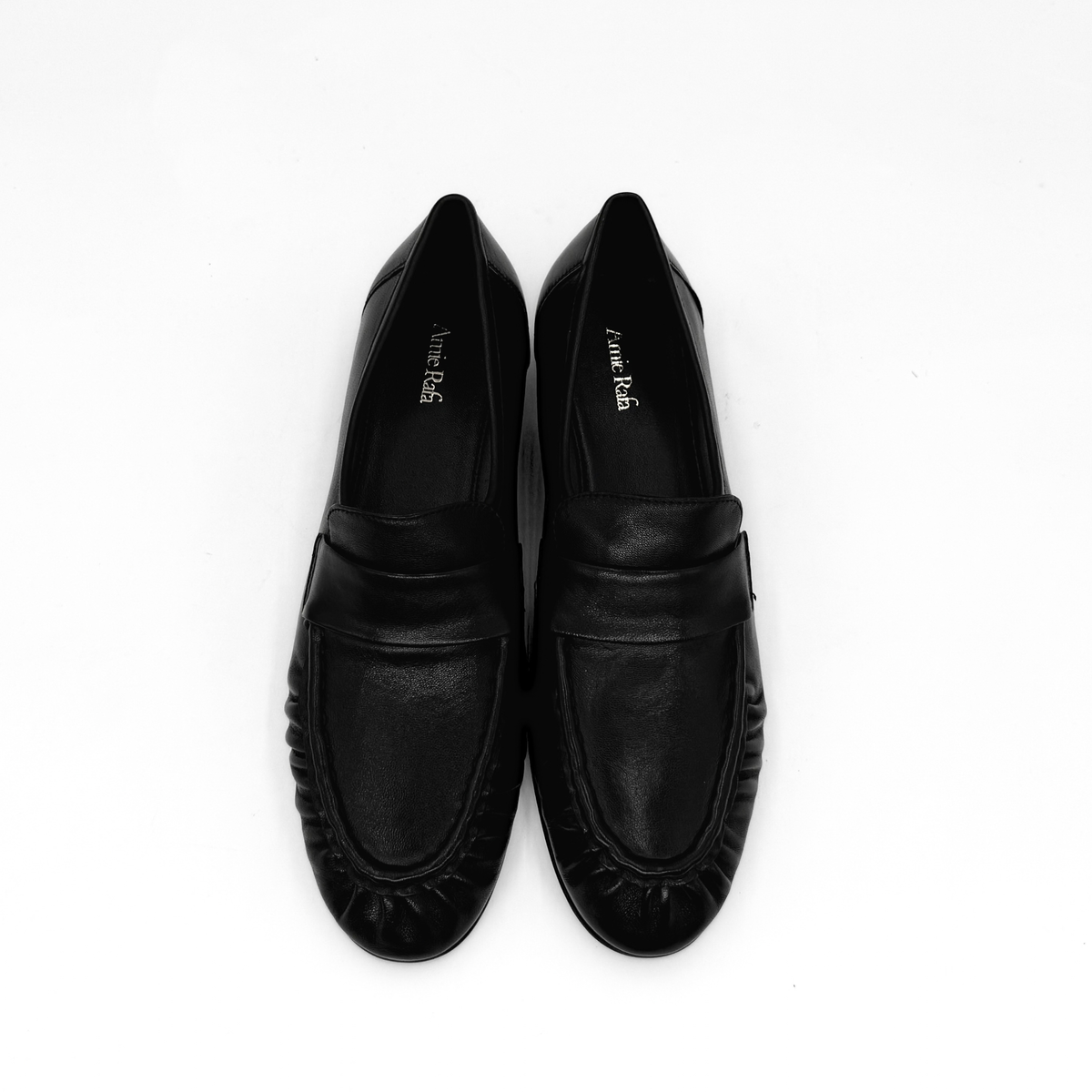 York Ruched Leather Loafers - Black Leather