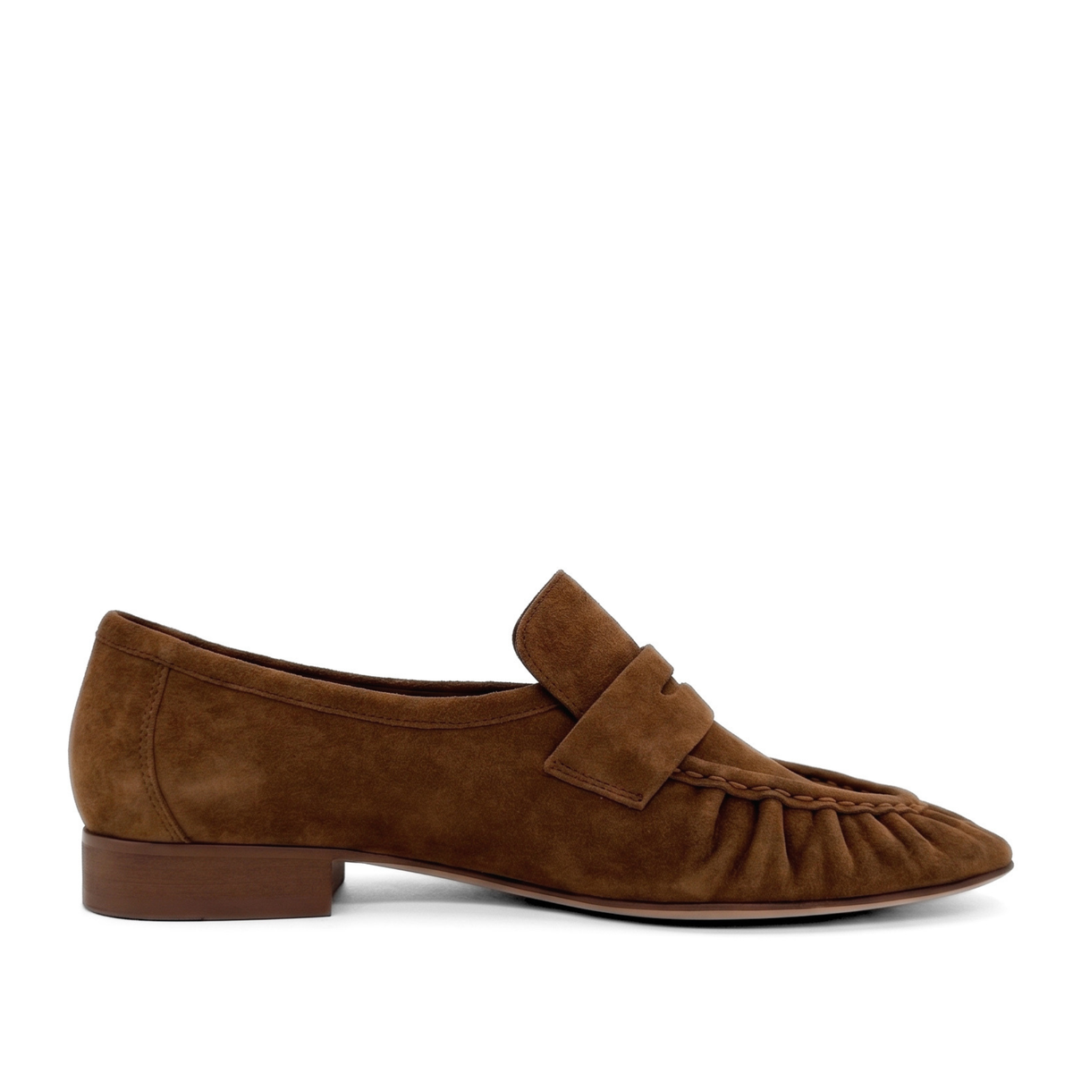 York Ruched Suede Loafers - Cognac Suede