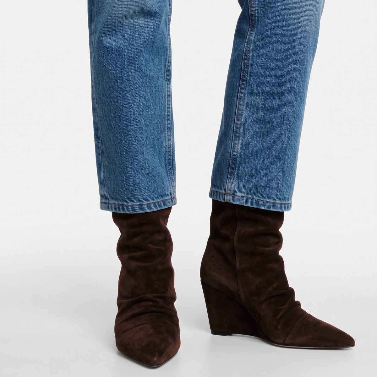 Jill Slouch Wedge Boots - Brown