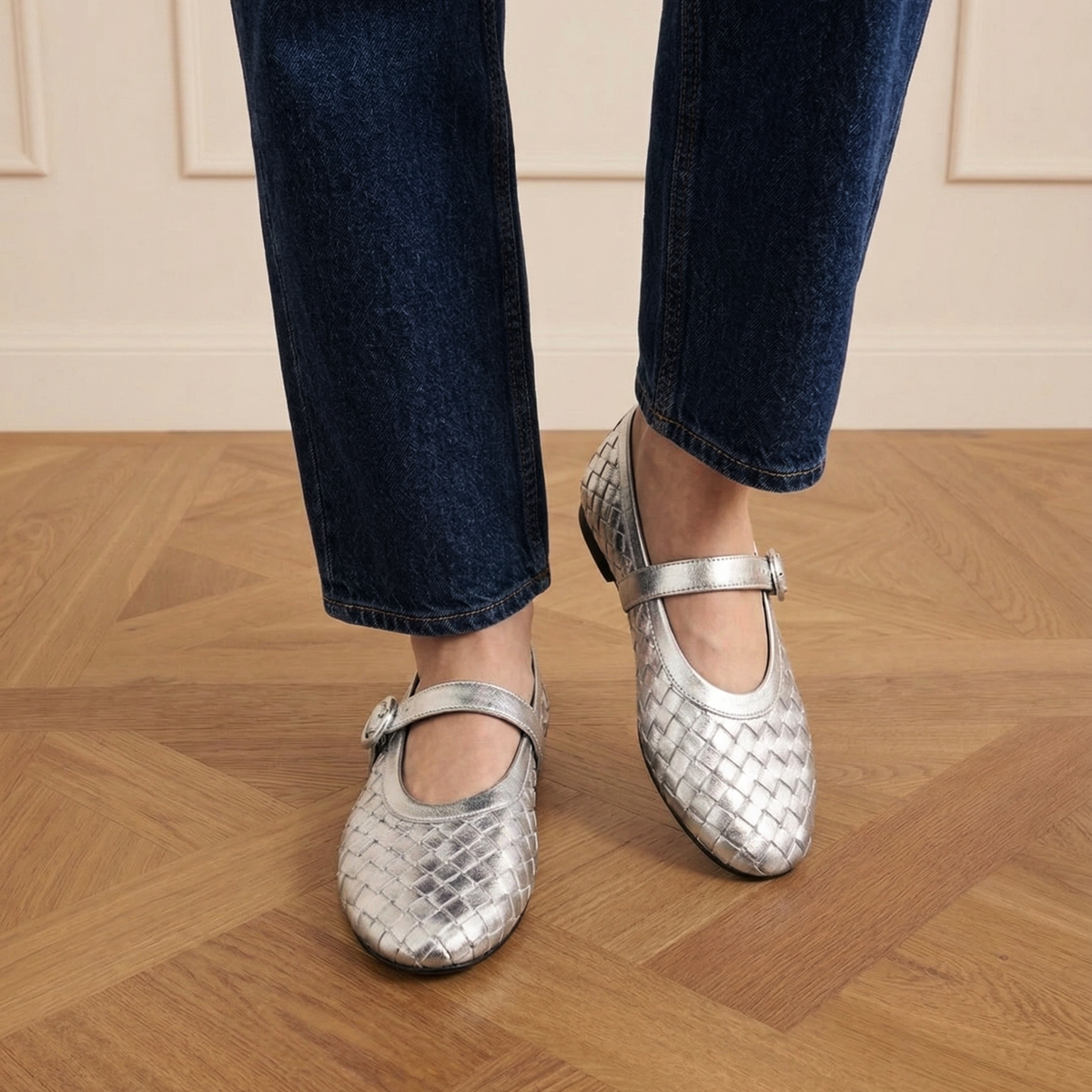 Rena Woven Mary Janes - Silver