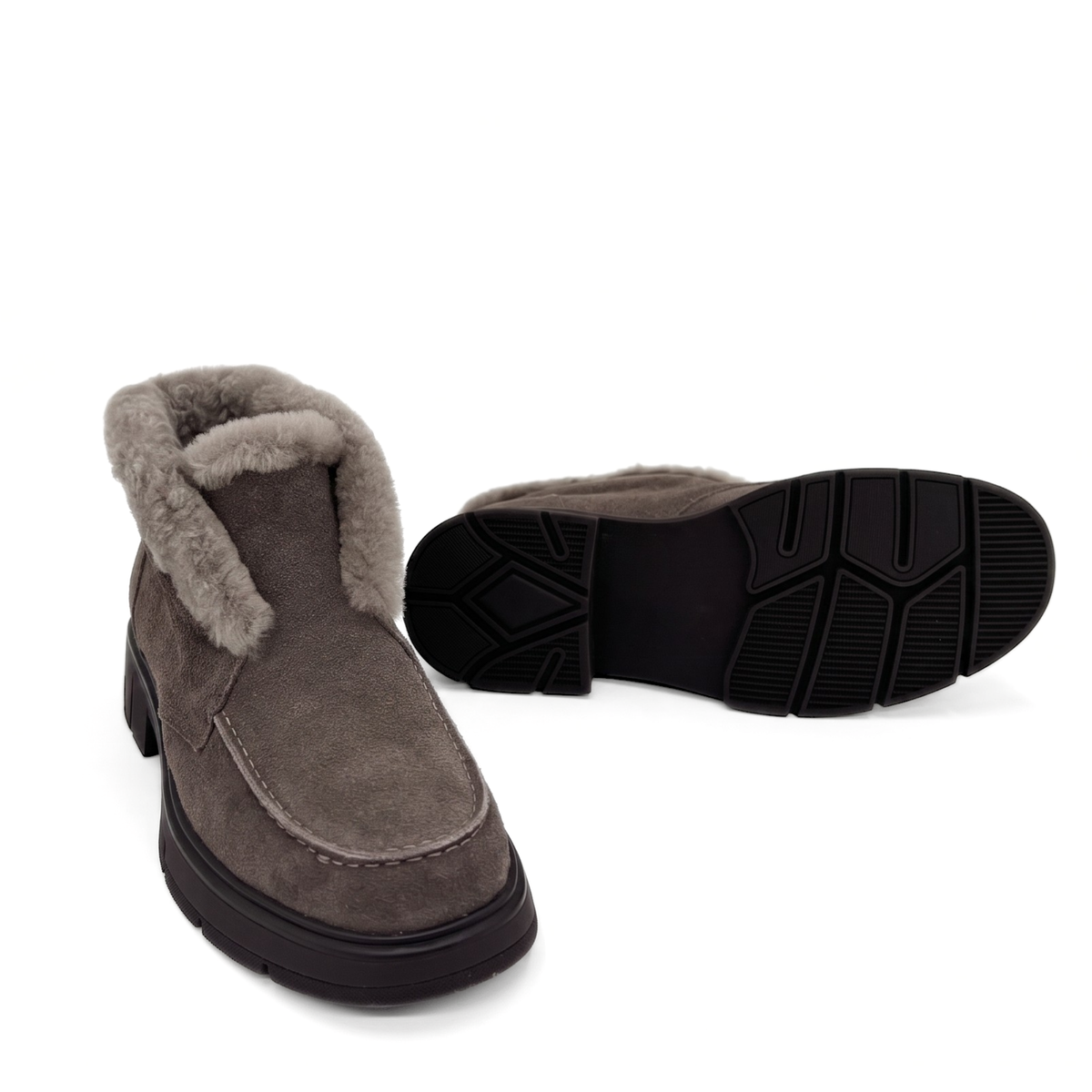 Meredith Suede Shearling Ankle Boot - Taupe