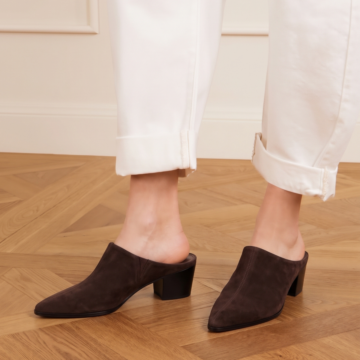 Carla Suede Western Mules - Brown Suede