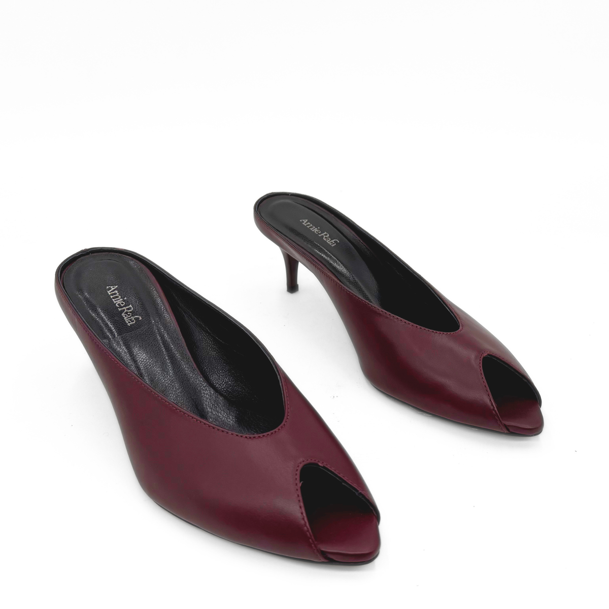 Audrey II Peeptoe Leather Mule - Burgundy