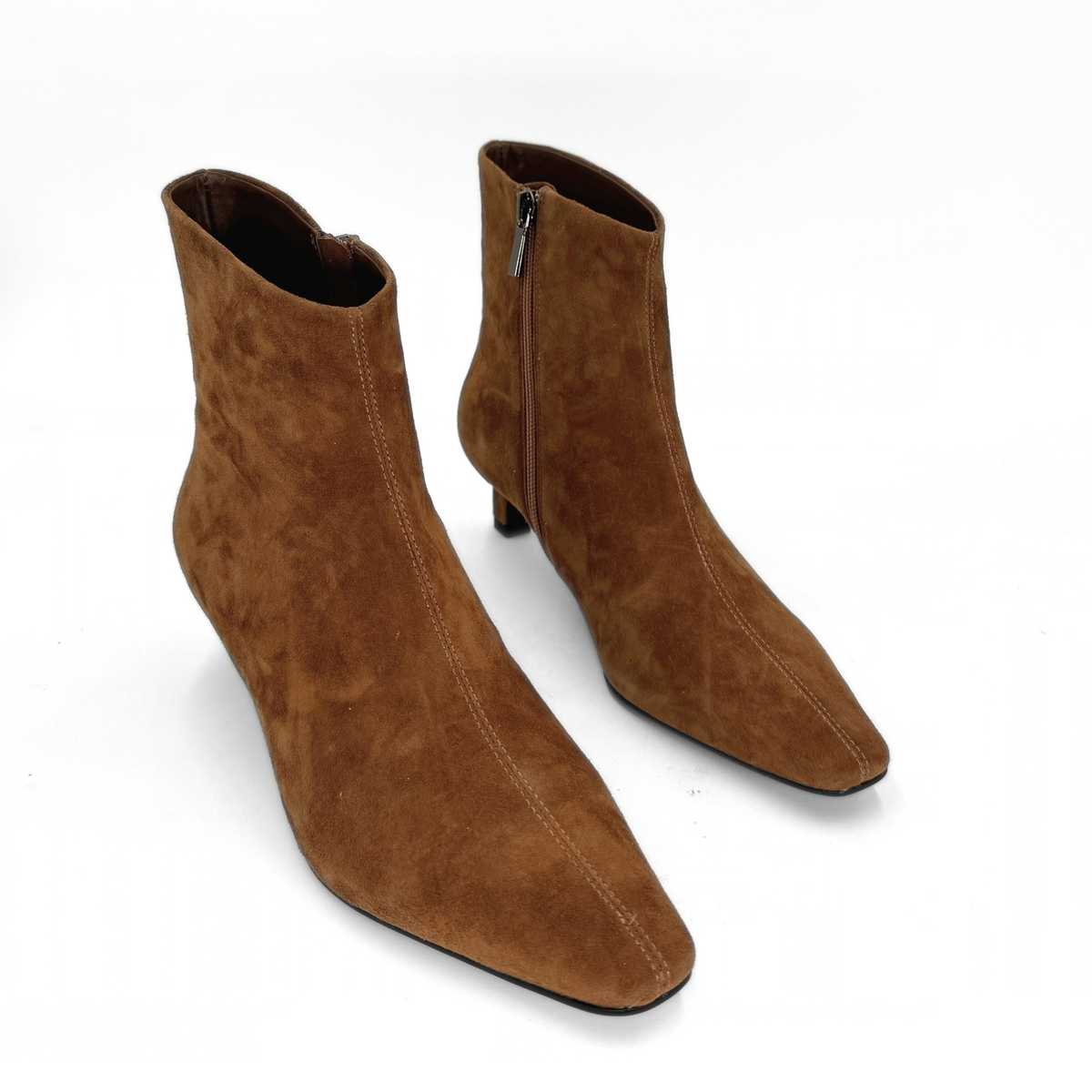 Tess Kitten Heel Booties - Cognac Suede
