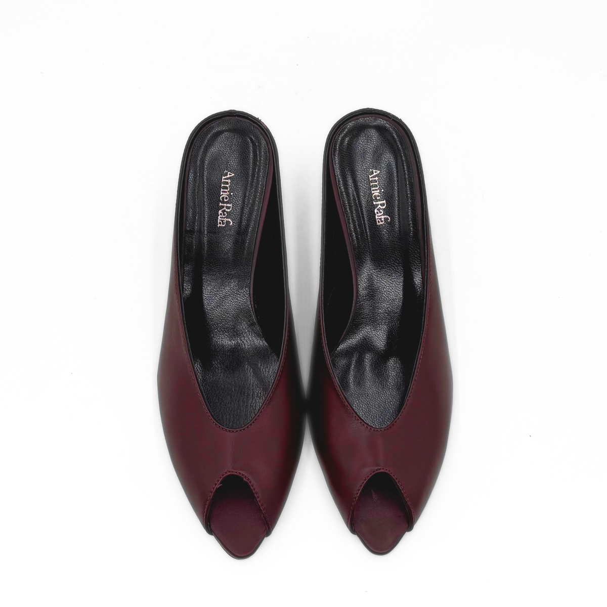 Audrey II Peeptoe Leather Mule - Burgundy
