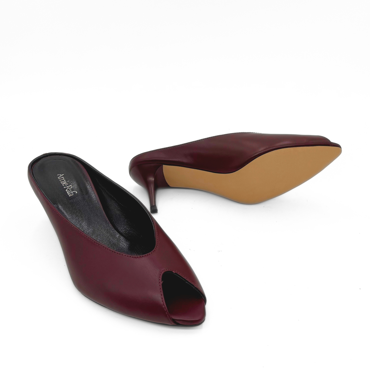 Audrey II Peeptoe Leather Mule - Burgundy