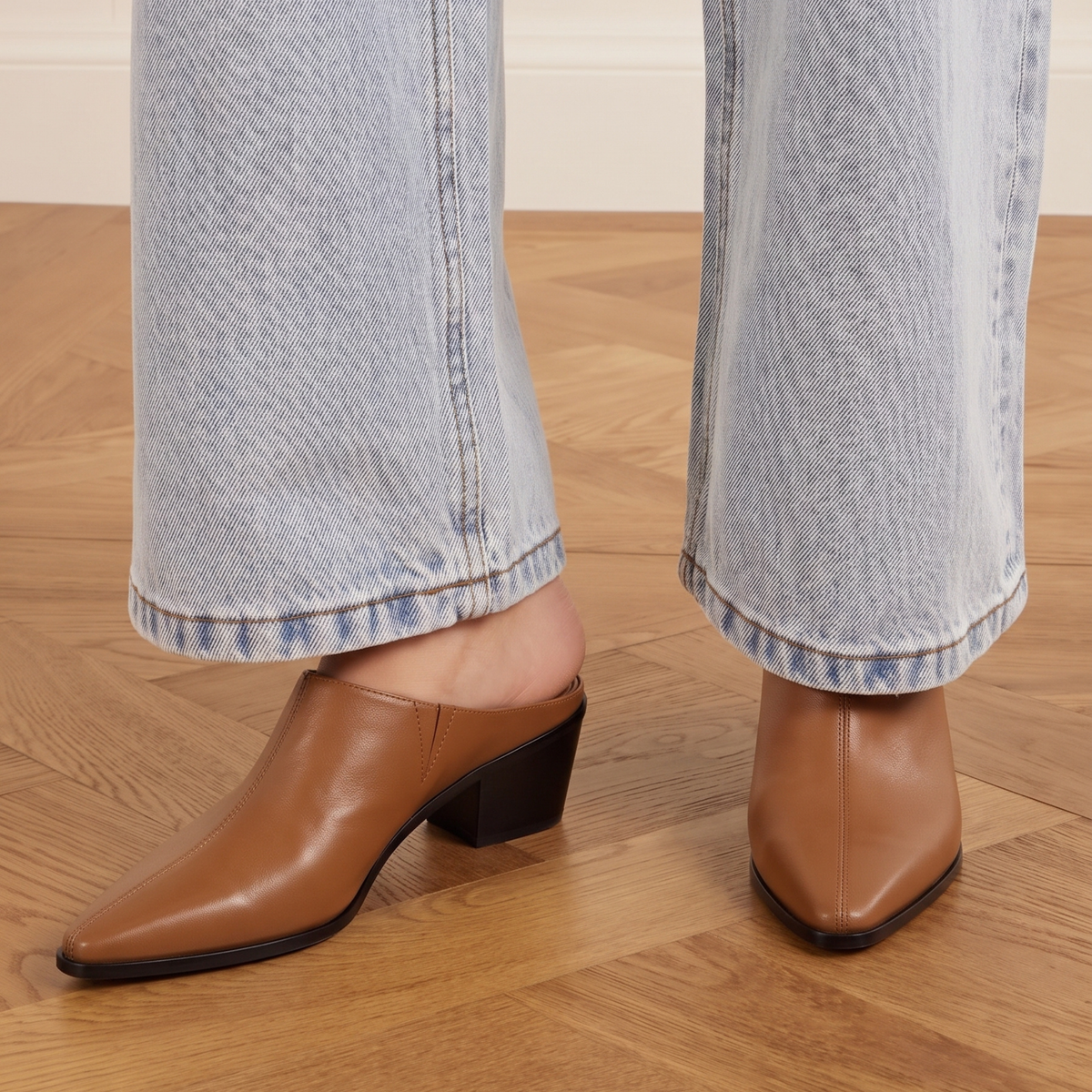 Carla Leather Western Mules - Tan