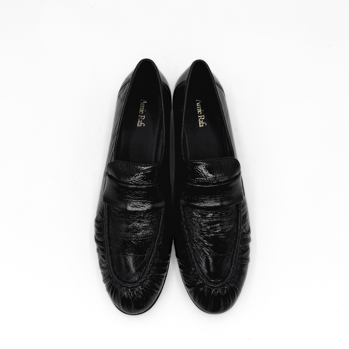 York Ruched Leather Loafers - Black Embossed Croc